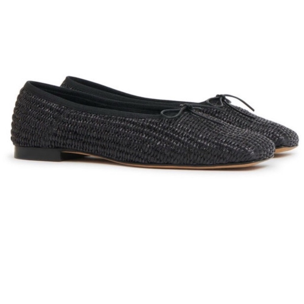 Mansur Garavani Raffia Black Sqaure Toe Ballet Flats 36=6